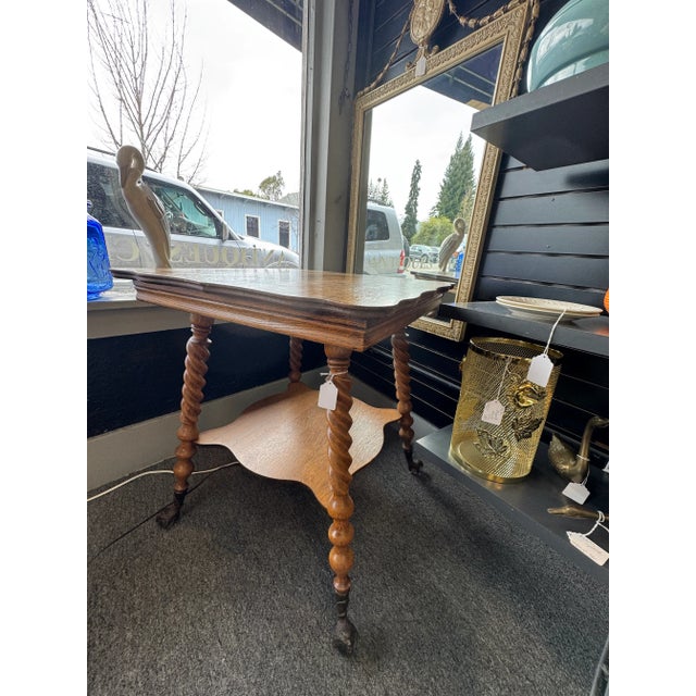Antique Barley Twist Leg, Quarter Sawn Oak Entry or Parlor Table For Sale - Image 9 of 12