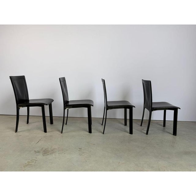 Animal Skin Vintage Black Leather Dining Chairs, 1970s, Set of 4 For Sale - Image 7 of 10