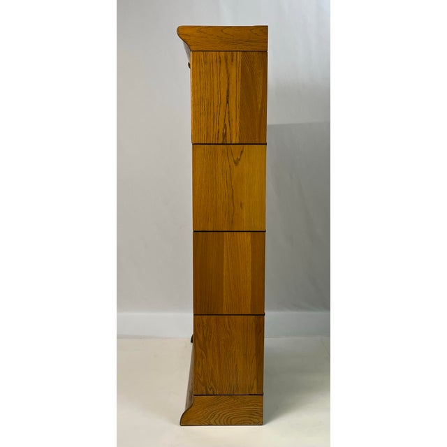 Brown Antique Gunn Furniture Co. Attributed 4-Stack Oak Barrister Bookcase With Original Wavy Glass For Sale - Image 8 of 10