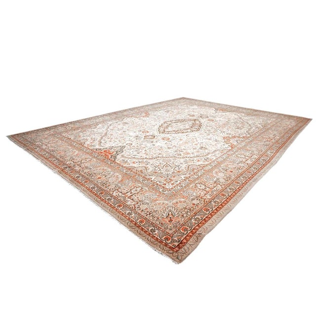 Persian Antique Persian Tabriz Wool 10x13 Tan, Red and Ivory Handmade Area Rug #9902412 For Sale - Image 3 of 8