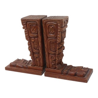 Vintage Carved Wood Tribal Bookends - a Pair For Sale