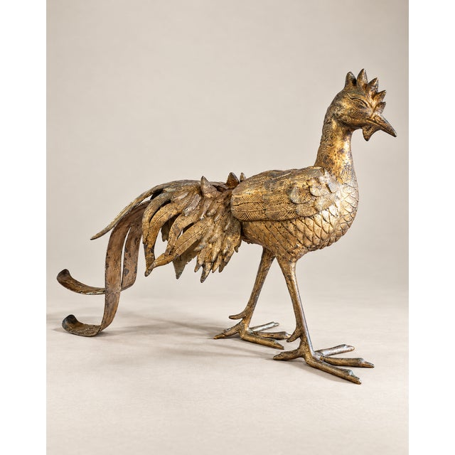 Vintage Japanese Gold-Tone Metal Rooster Sculpture For Sale In Los Angeles - Image 6 of 6