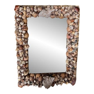 Vintage Coastal Seashell Wall Mirror – Handcrafted Shell Art For Sale