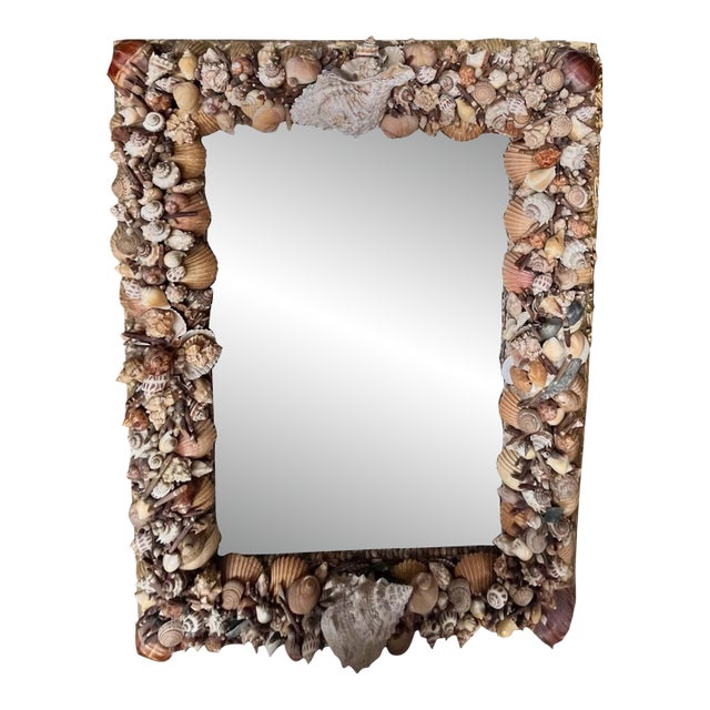 Vintage Coastal Seashell Wall Mirror – Handcrafted Shell Art For Sale