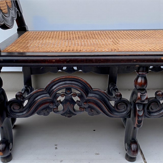 Late 19th-C. English Anglo-Indian Style Carved Oak & Cane Chaise For Sale - Image 4 of 5