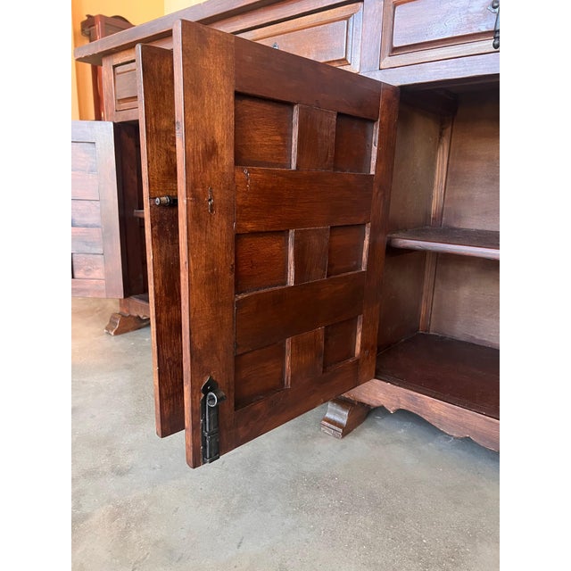 19th Century Large Catalan Spanish Baroque Walnut Tuscan Credenza or Buffet For Sale - Image 10 of 18