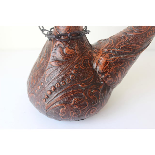 1970s Vintage Spanish Tooled Leather Porron Wine or Liquor Decanter For Sale - Image 6 of 10