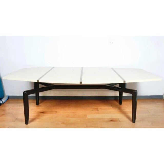 Large 2 piece dining or conference table in good vintage used condition. Great design on the base and top. Minimal signs...