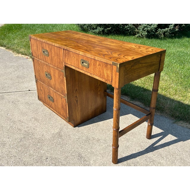 Wood Mid Century Campaign Style Desk by Dixie Furniture For Sale - Image 7 of 12
