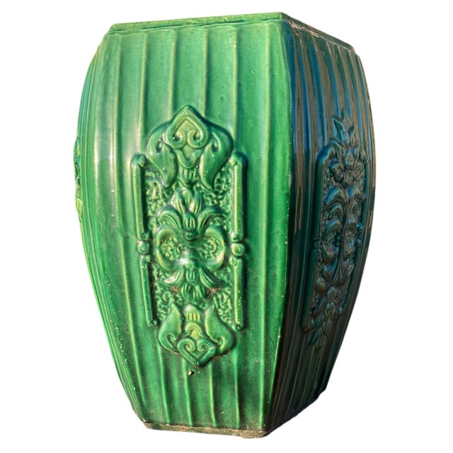 Chinese Garden Seat Celadon Ceramic Emerald Green Stool Antique Decor Large 16"h For Sale - Image 13 of 18