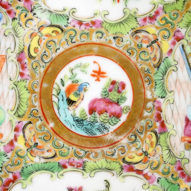 Ceramic Antique Chinese Rose Mandarin Porcelain Dish c.1850 Hand Painted Famille Rose 5.5" For Sale - Image 7 of 9