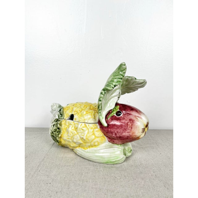 Vintage Vietri vegetable rabbit tureen. Hand painted ceramic lidded serving dish in the shape of a rabbit formed out of...
