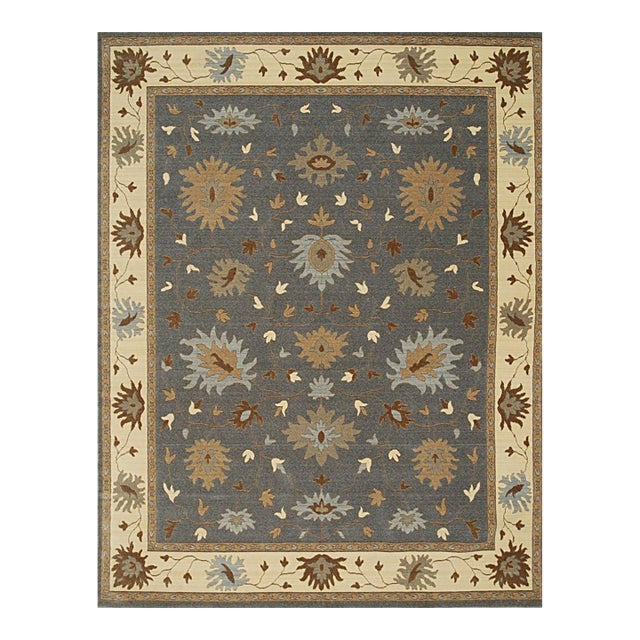 8x10 Gray Hand-Knotted Wool Blooming Palmettes Classic Traditional Carpet Rug For Sale