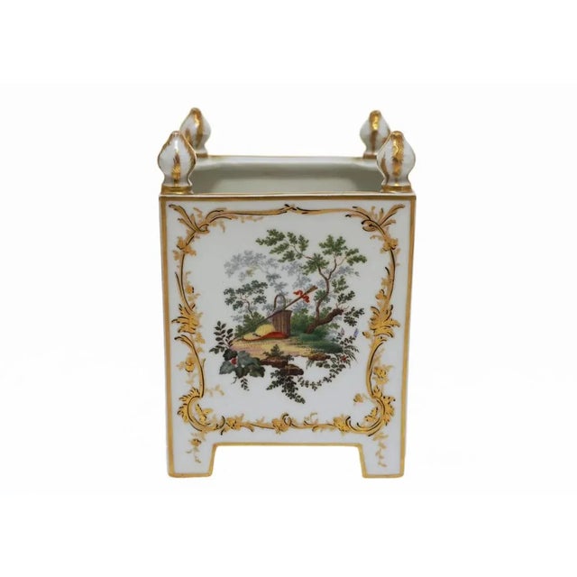Square Porcelain Cachepot Centerpiece Flower Pot Hand-Painted Jardinière Caisse Carrée À Fleurs Gift For Sale - Image 4 of 6