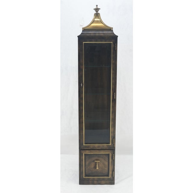 1970s Mastercraft Dark Burl Wood 17" Square Brass Dome Top Showcase Display Cabinet For Sale - Image 5 of 10