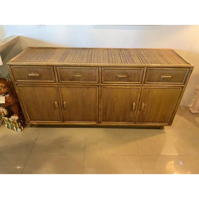 1970s Vintage Palm Beach Bamboo Pencil Reed Credenza Cabinet Buffet Drawers Dresser For Sale - Image 5 of 12