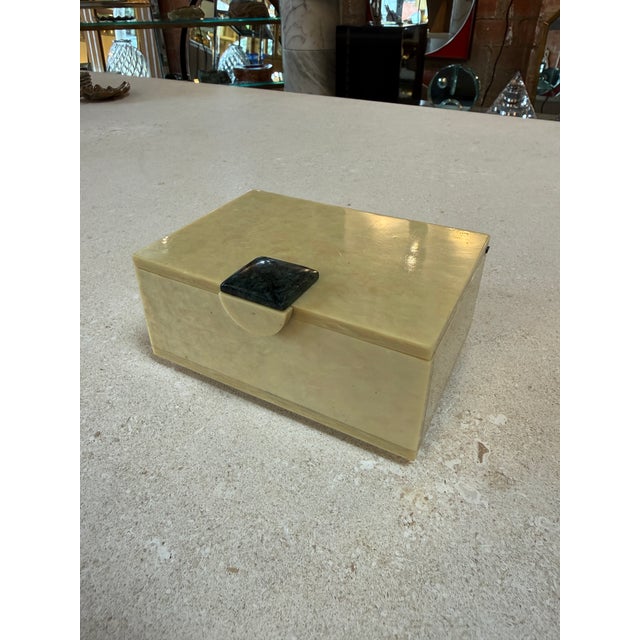Modern Vintage Faux Marble Lucite Trinket Box With Decorative Stone Accent For Sale - Image 3 of 8