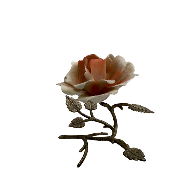 Ceramic Set of 3 Vintage Capodimonte Porcelain Rose Sculptures & Candle Holder, Italy For Sale - Image 7 of 10