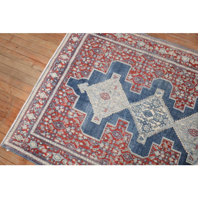 Red Zabihi Collection Ink Blue Antique Persian Senneh Rug - 3'7" x 4'10" For Sale - Image 8 of 9