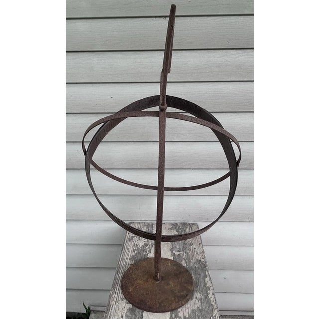 Traditional Vintage Mid 20th Century Swedish Wrought Iron Armillary Sphere on Cast Iron Base For Sale - Image 3 of 9