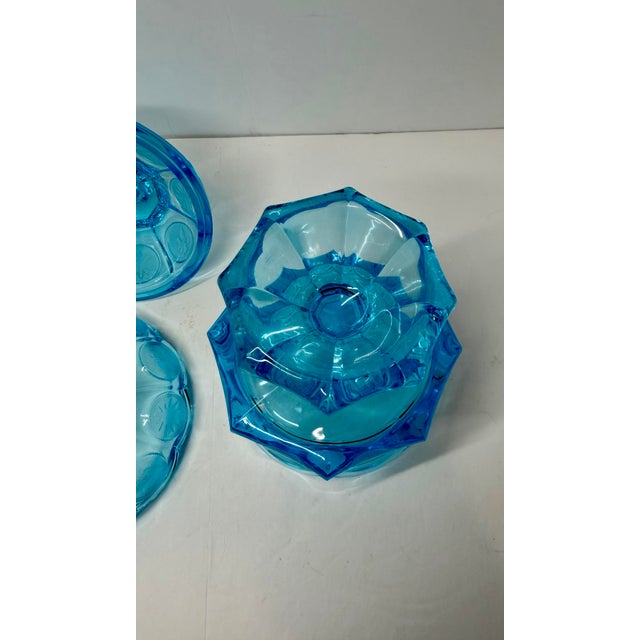 Fostoria Glass Company Vintage Fostoria Light Blue Coin Glass Covered Compote & Nappy Dish For Sale - Image 4 of 6