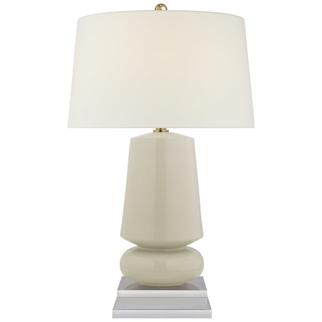 Modern Chapman & Myers by Visual Comfort Signature Parisienne Small Table Lamp in Iced Coconut with Linen Shade For Sale - Image 3 of 3