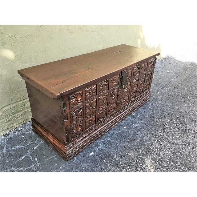 17th Century Spanish Baroque Savoy Hand Carved Chest Trunk For Sale - Image 12 of 13