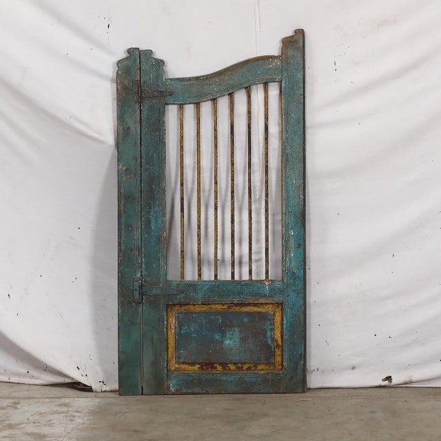 Vintage Indian Painted Teakwood Garden Gate For Sale - Image 4 of 8