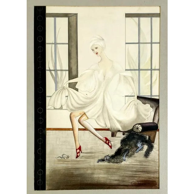 1930s Socialite Cat and Mouse Painting by Hodikin For Sale - Image 4 of 4