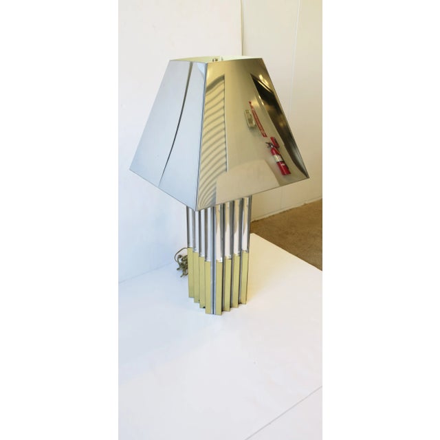 Late 20th Century 70s Modern Brass Chrome & Lucite Table Lamp, Circa 1970s, After Charles Hollis Jones For Sale - Image 5 of 13