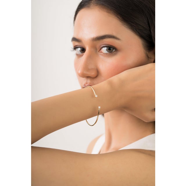 Brilliant Cut Diamond Adjustable Cuff Bangle Bracelet in 14k Yellow Gold For Sale In New York - Image 6 of 15