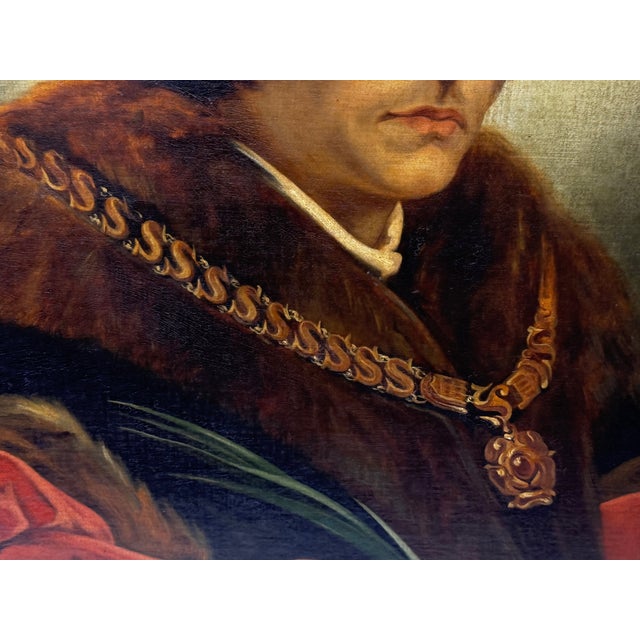 English Large English Oil Painting Sir Thomas More Chancellor Duchy of Lancaster After Hans Holbein For Sale - Image 3 of 12