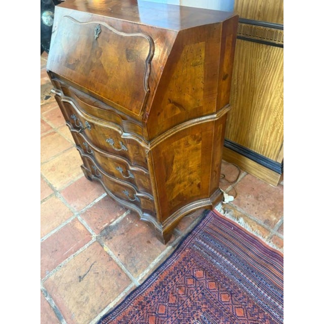 Italian 1020s Walnut & Burl Wood Diminutive Drop Front Desk For Sale - Image 4 of 7