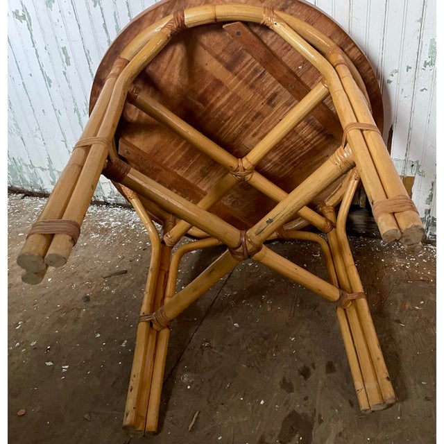 Wood Mid 20th Century Bamboo/Rattan Small Round Side Child's Occasional Table Wood Top For Sale - Image 7 of 11