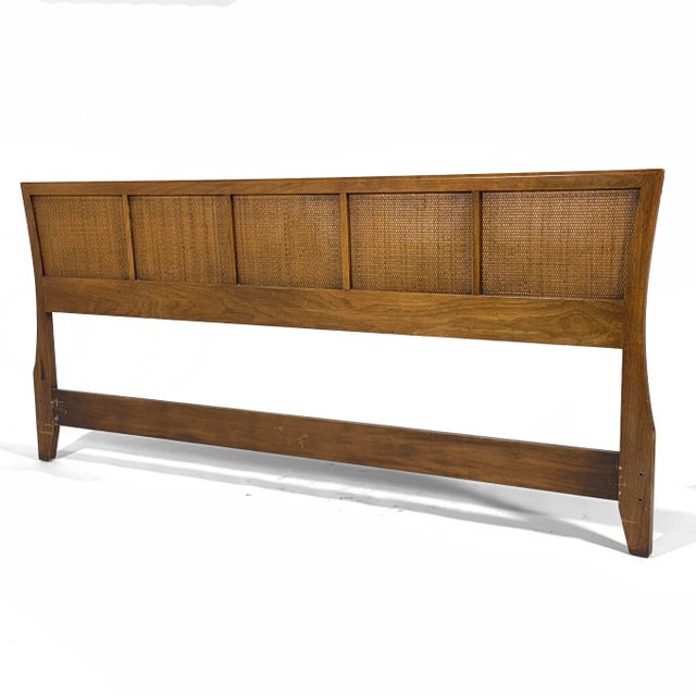 King Size Mid-Century Modern Headboard - Walnut and Cane For Sale - Image 4 of 6