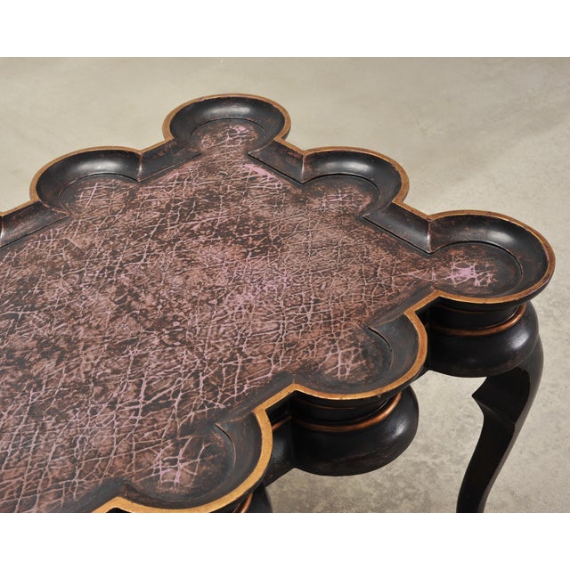 Black Rose Tarlow Style Chinoiserie Scalloped Lacquer Coffee Table For Sale - Image 8 of 18