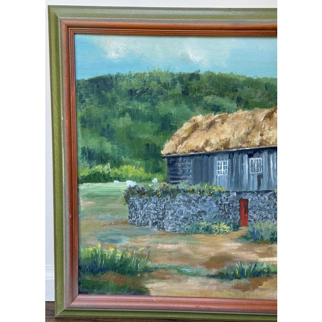 1960’s Pastoral / Architectural Folk Art Oil Painting on Faroe Islands For Sale - Image 4 of 14
