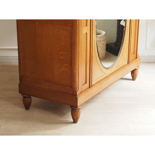 Art Nouveau Wardrobe in Oak with Oval Mirror For Sale - Image 16 of 17