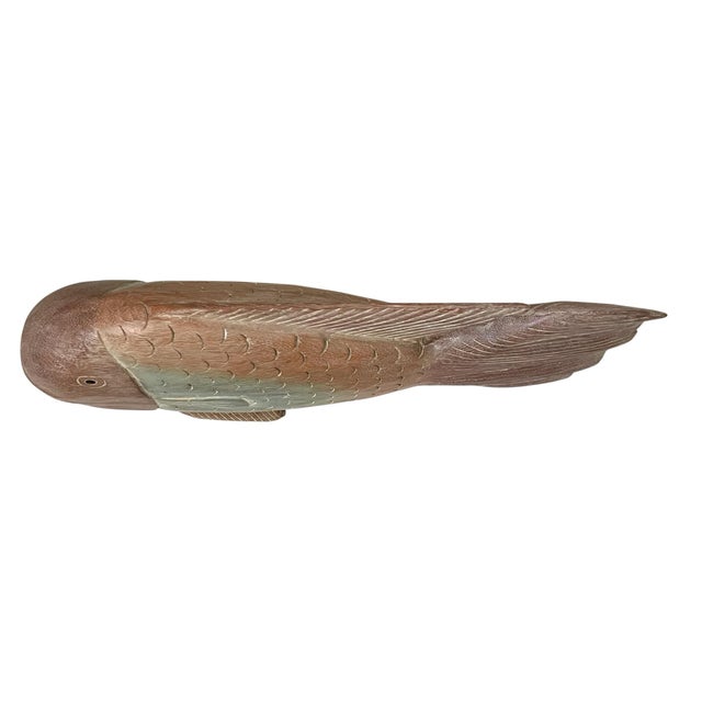 Large Rustic Carved Wood Fish Sculpture, Tan & Teal , Coastal Décor, 18" X 10” For Sale In San Francisco - Image 6 of 7