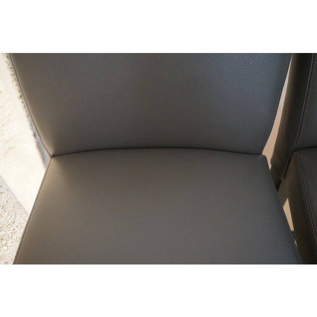 2010s Lowe Smoke Grey Leather Counter Stool With Ebony Wood Legs For Sale - Image 5 of 5