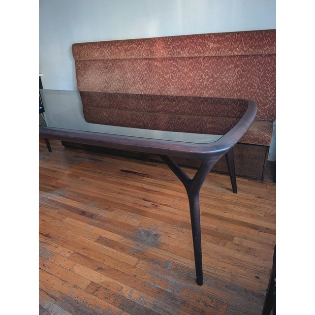 Ceccotti Collezioni “Sevenmiles” Dining Table by Roberto Lazzeroni, American Walnut With Bronzed Glass Top For Sale - Image 9 of 10
