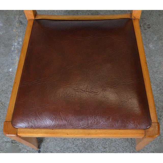 Antique Brown Leather & Walnut Dining Chairs, Set of 6 For Sale - Image 10 of 11