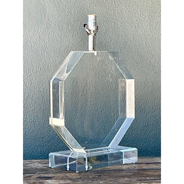 Vintage Slab Lucite Octagon Lamp For Sale - Image 9 of 12