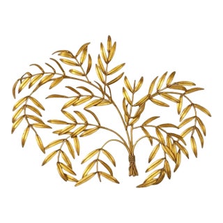 1960s Italian Gilt Metal Leaf Wall Sculpture-Hollywood Regency-MCM-Vintage-Gold For Sale