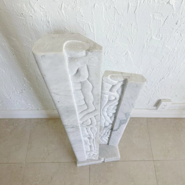 Carrera Marble Double Column Abstract Sculpture, 1980s For Sale - Image 10 of 11