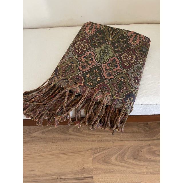 Green Antique American Woven Tapestry Throw Textile For Sale - Image 8 of 9