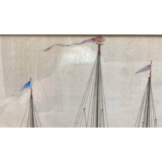 Late 19th C Watercolor on Rice Paper of Chinese Junk Boat For Sale - Image 4 of 5