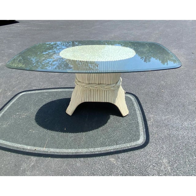 Wood 1980s McGuire Style Bamboo Sheaf Rattan Dining Table and Chairs - Set of 7 For Sale - Image 7 of 13