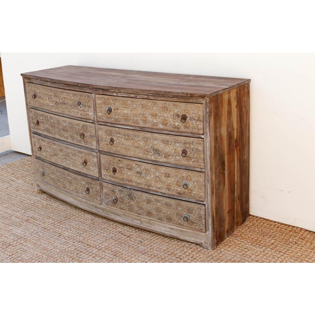 Bleached Wood Lotus Diamond Carved Bow-Front Dresser For Sale In Los Angeles - Image 6 of 11
