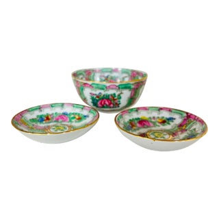 1980s Andrea by Sadek Japanese Porcelain Ware Rose Medallion - Set of 3 For Sale